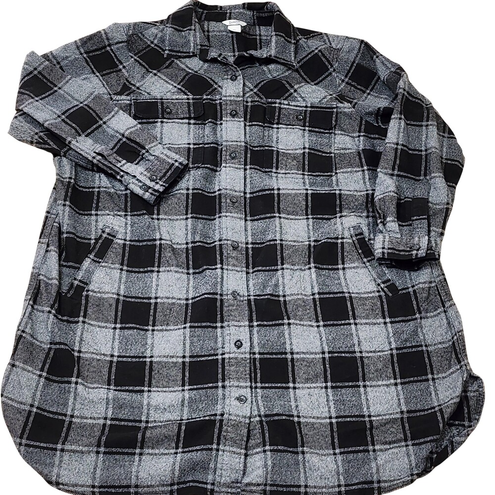 Duluth Trading Co Jacket Womens 2X Gray Plaid Flannel Button Front Mid Length